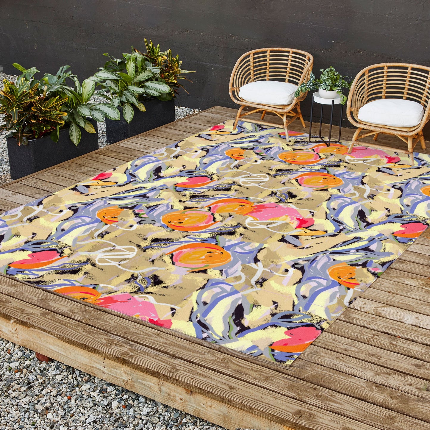 83 Oranges Blooms in The Butter Forest Outdoor Rug