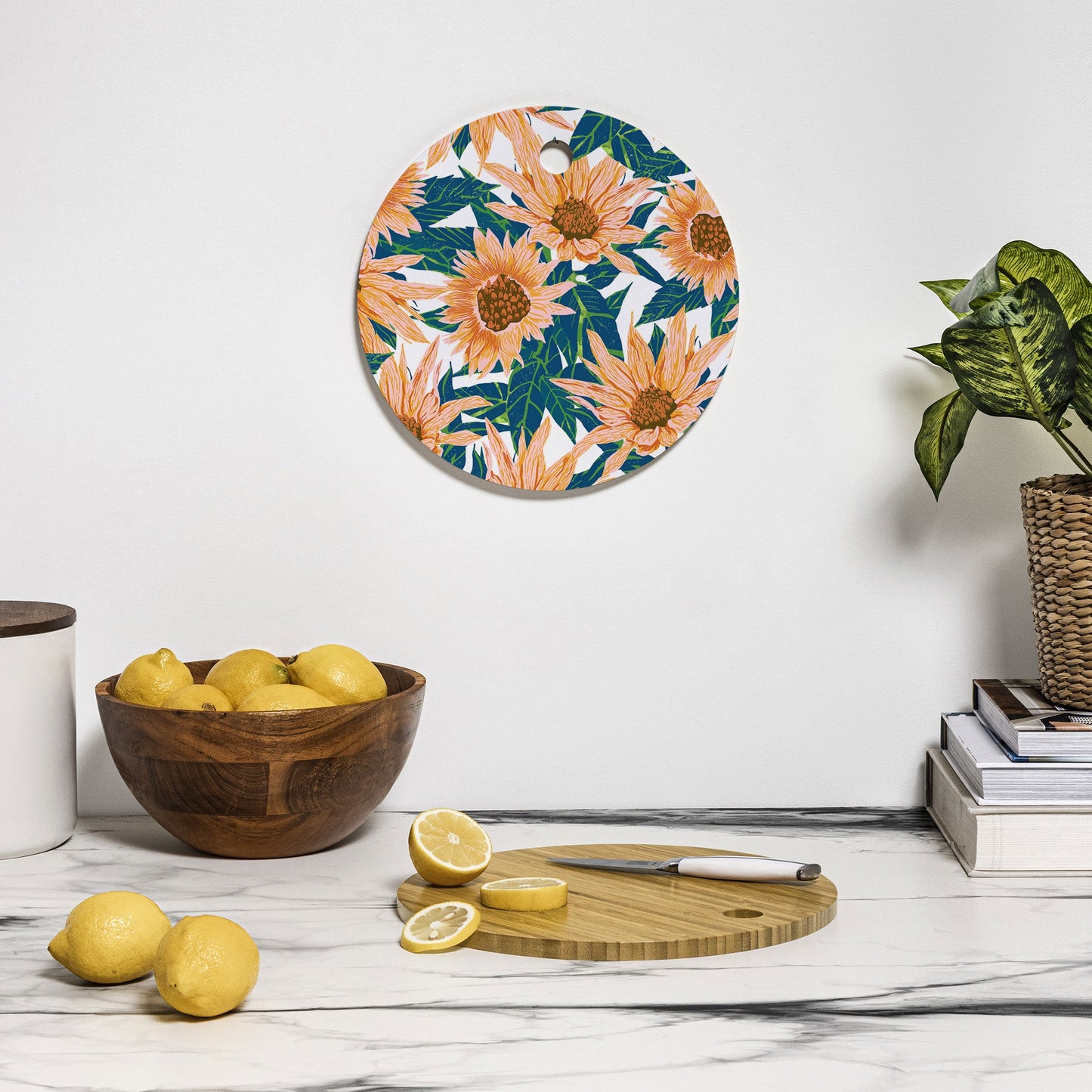 83 Oranges Blush Sunflowers Cutting Board Round