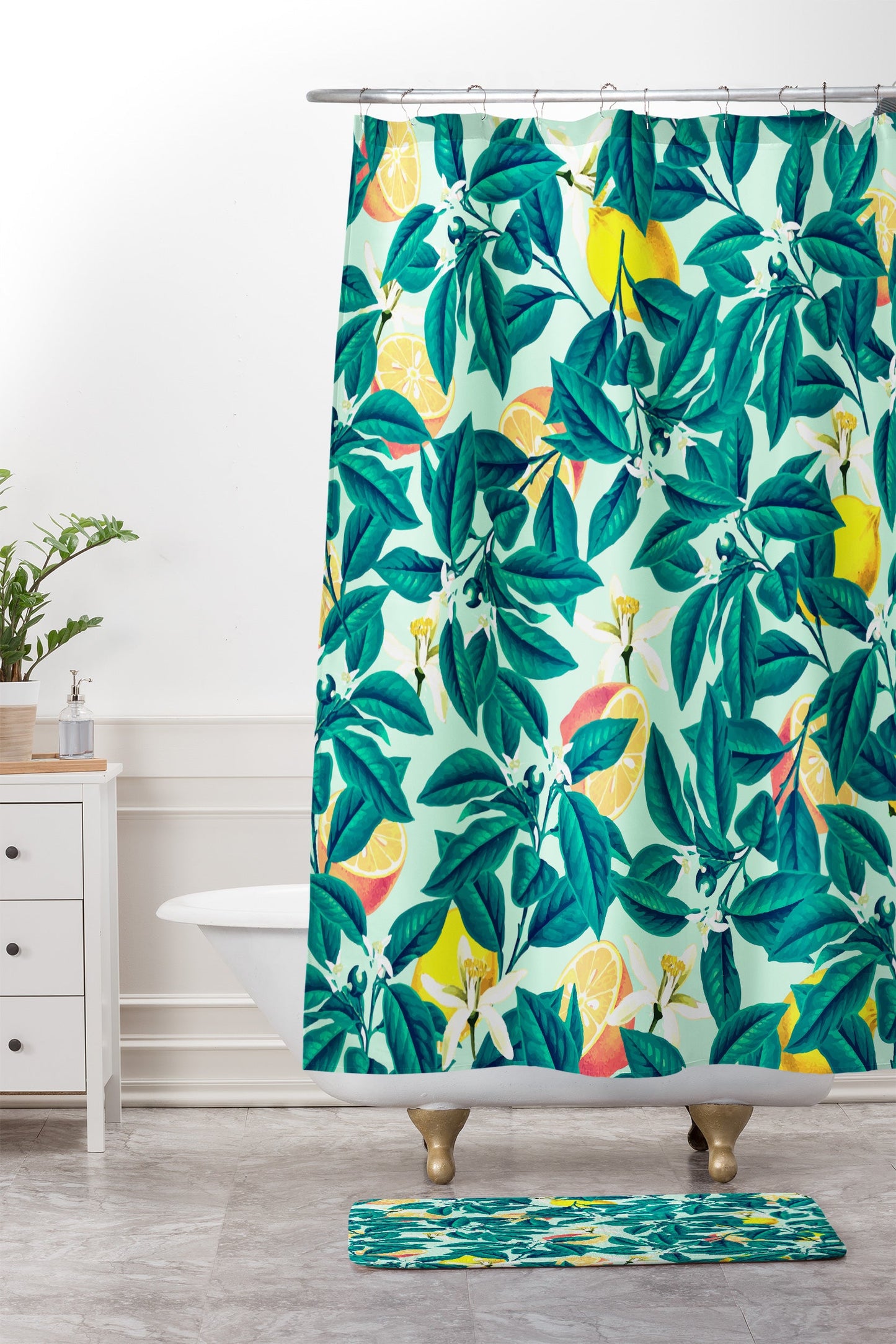 83 Oranges Lemon Pattern Shower Curtain And Mat