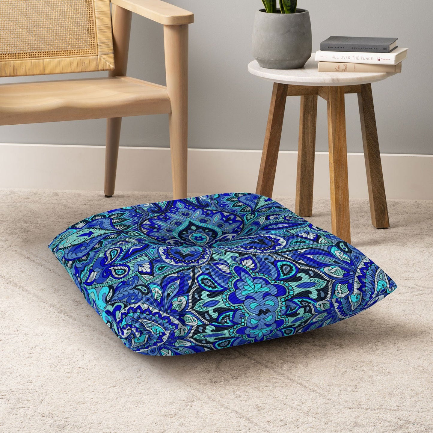 Aimee St Hill Paisley Blue Floor Pillow Square
