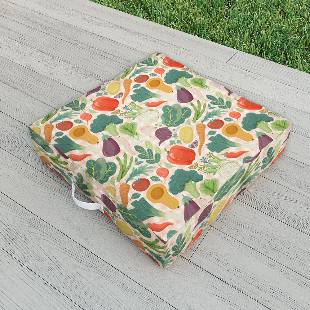 Avenie Fruit Salad Gingham Vegetables Outdoor Floor Cushion
