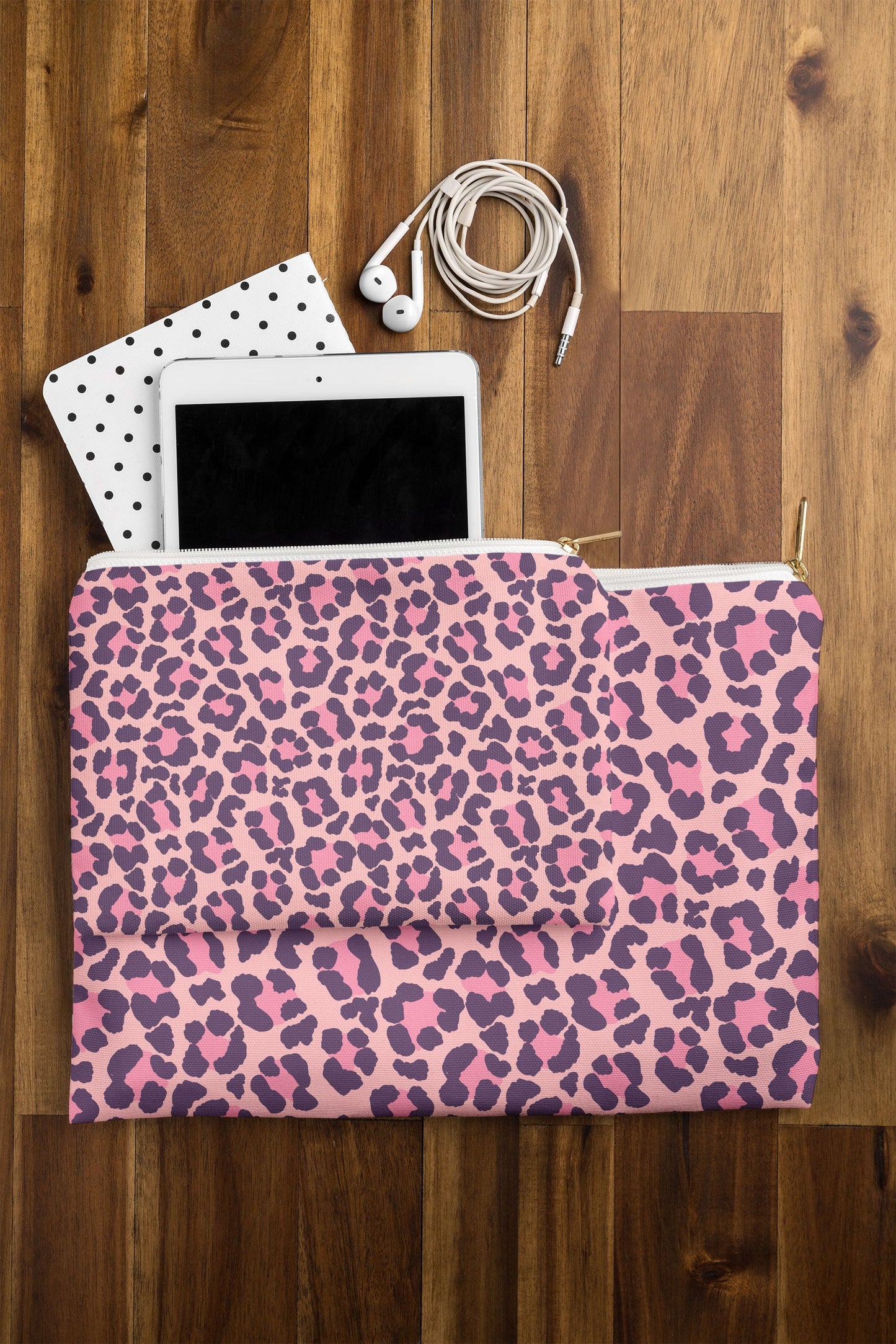Avenie Leopard Print Coral Pink Pouch