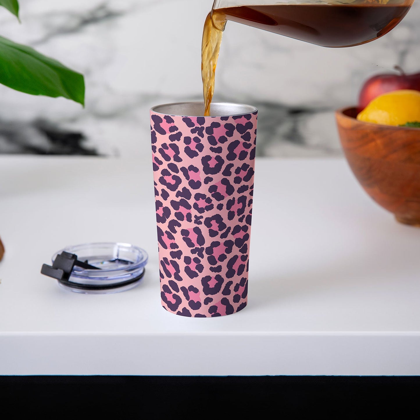 Avenie Leopard Print Coral Pink Travel Mug