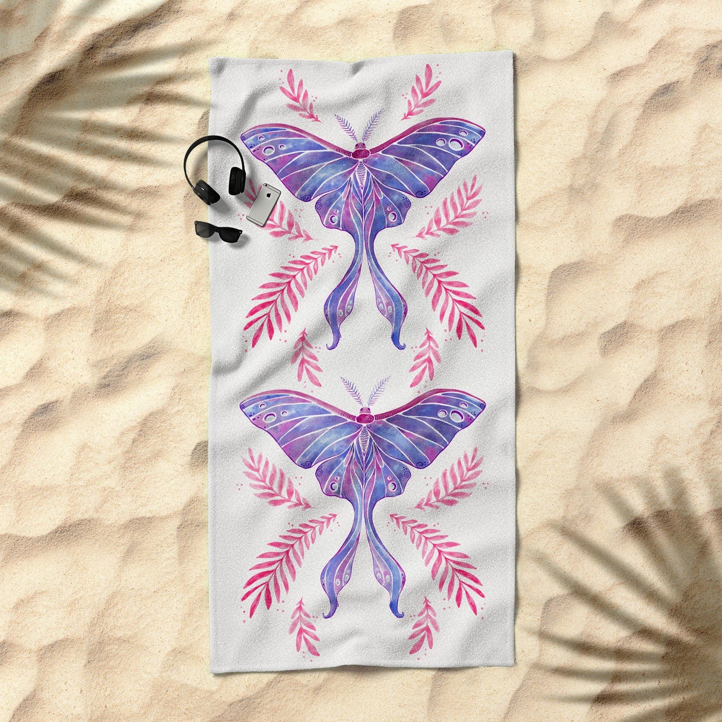 Avenie Luna Moth Blue Violet Beach Towel