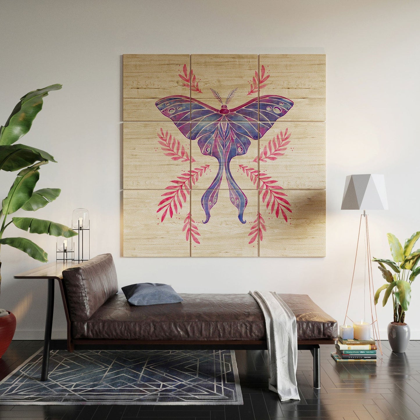 Avenie Luna Moth Blue Violet Wood Wall Mural