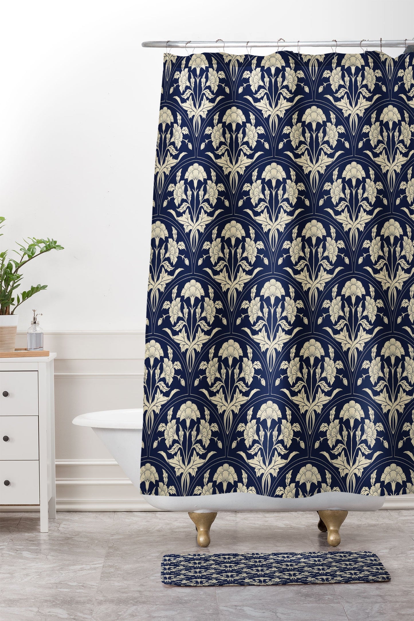 Avenie Victorian Botanical Cornflower Shower Curtain And Mat