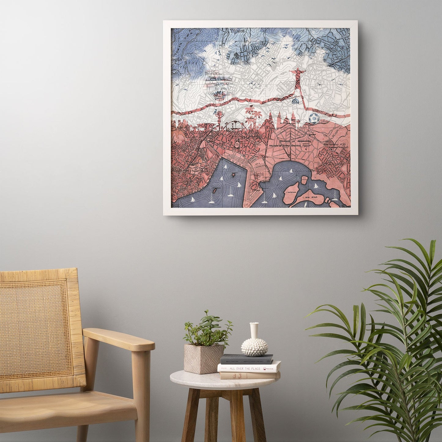 Belle13 Rio de Janeiro Skyline Vintage Map Framed Wall Art