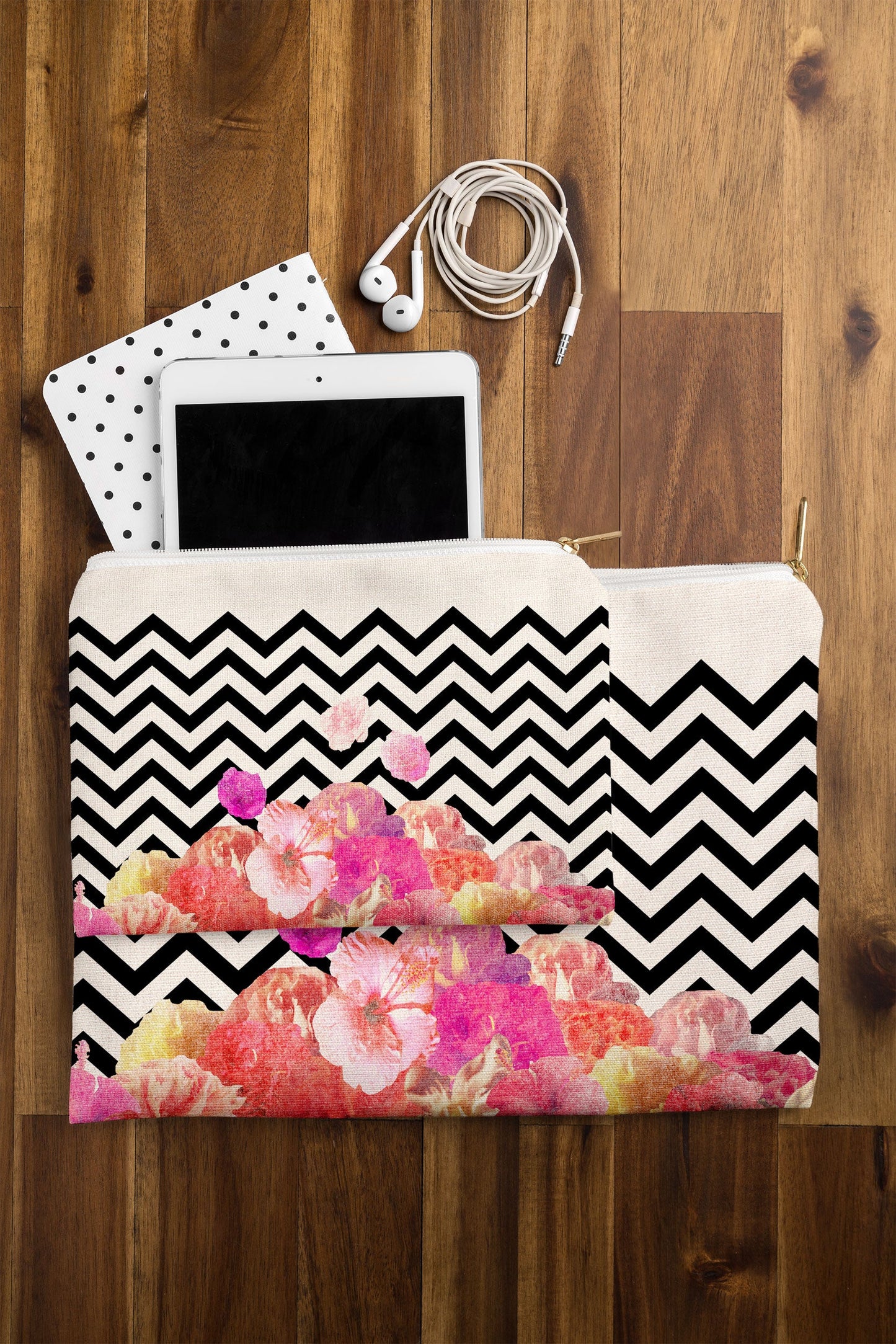 Bianca Green Chevron Flora 2 Pouch