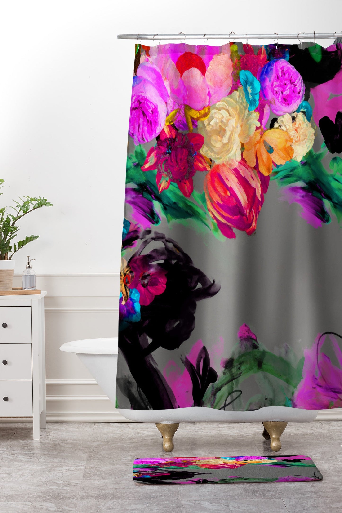 Biljana Kroll Floral Storm Shower Curtain And Mat