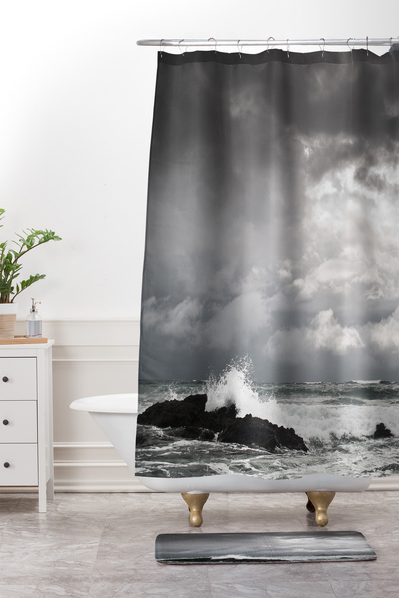 Bird Wanna Whistle White Water Shower Curtain And Mat