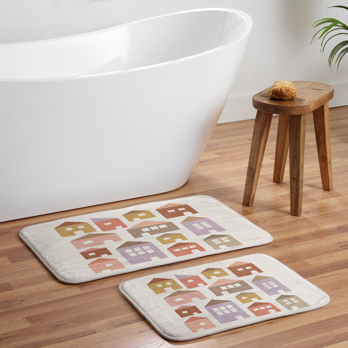 Carey Copeland Happy Houses Earth Tones Memory Foam Bath Mat