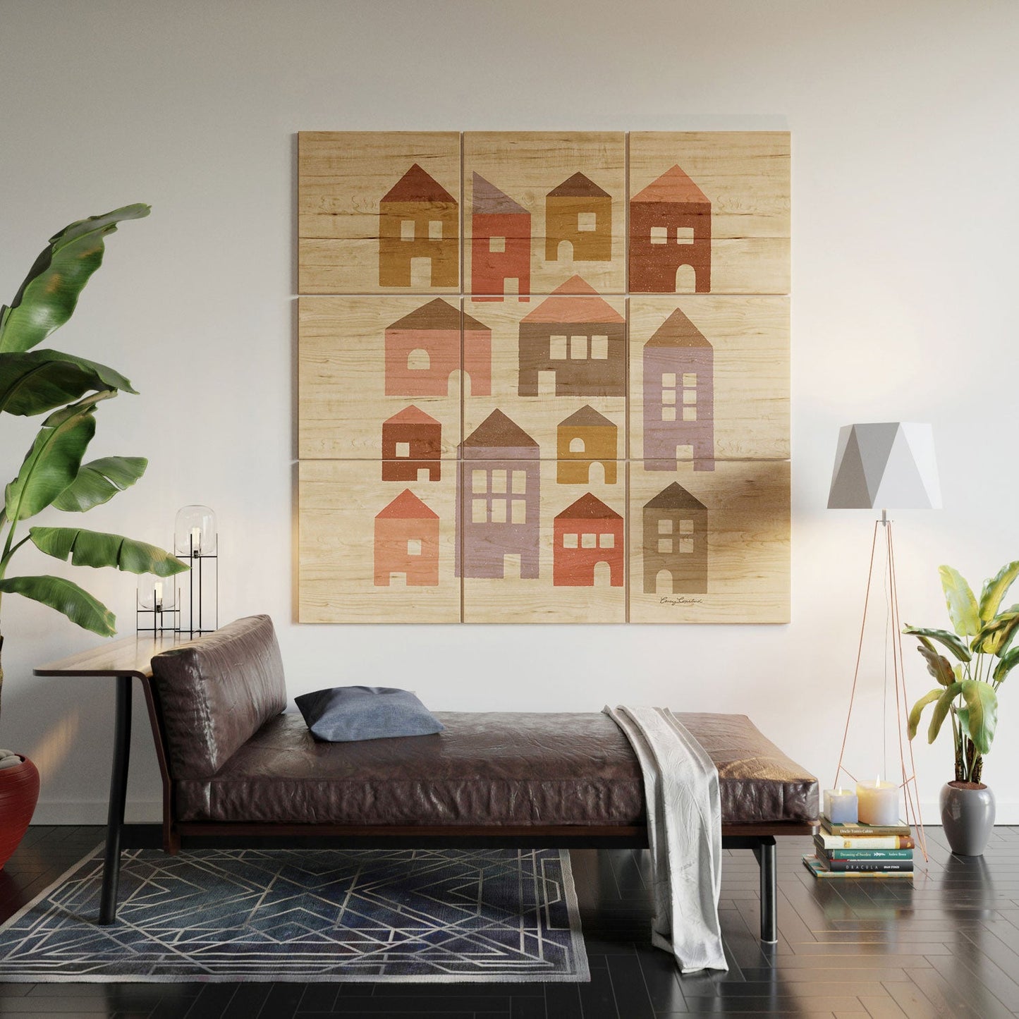 Carey Copeland Happy Houses Earth Tones Wood Wall Mural
