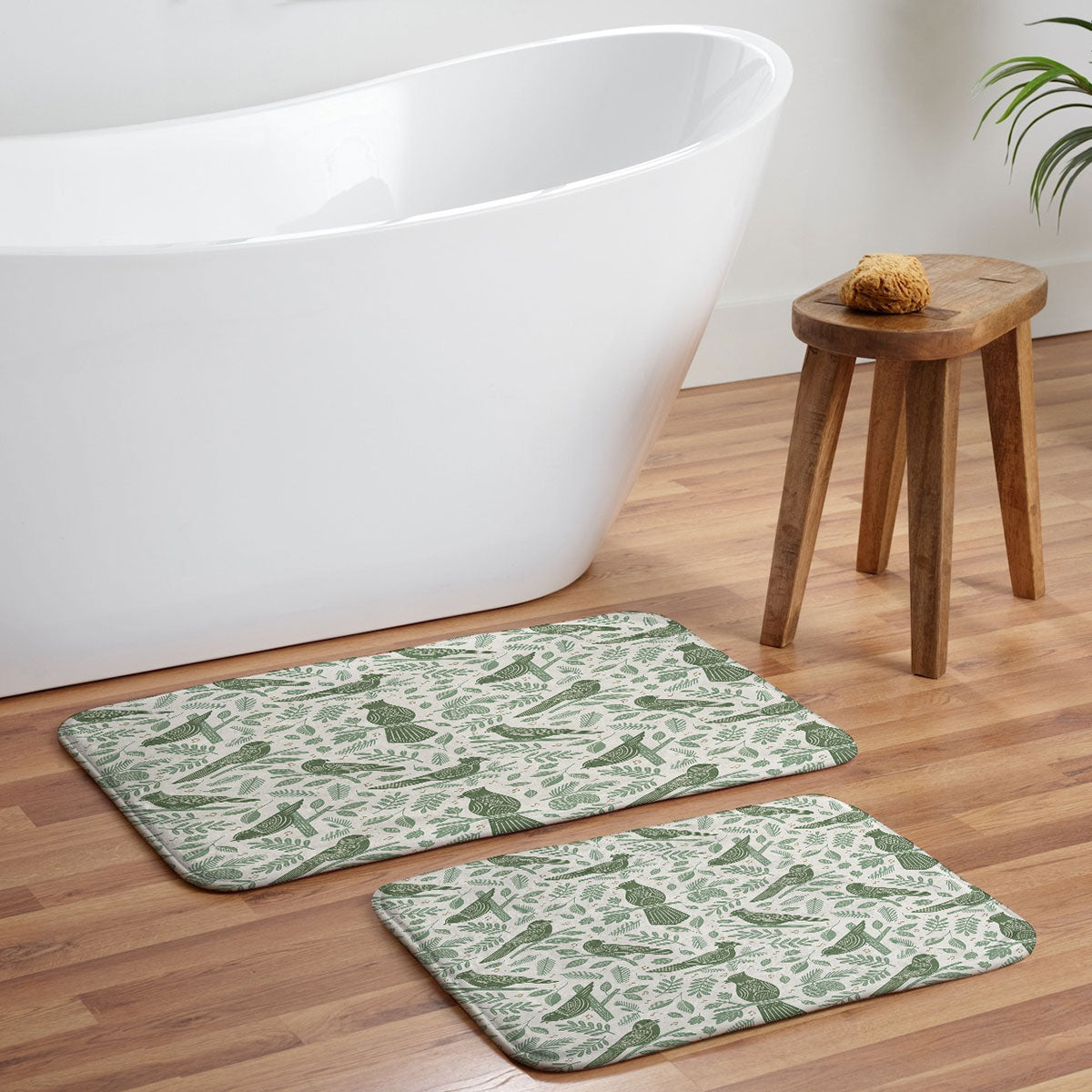 Carey Copeland Song Birds Green Memory Foam Bath Mat