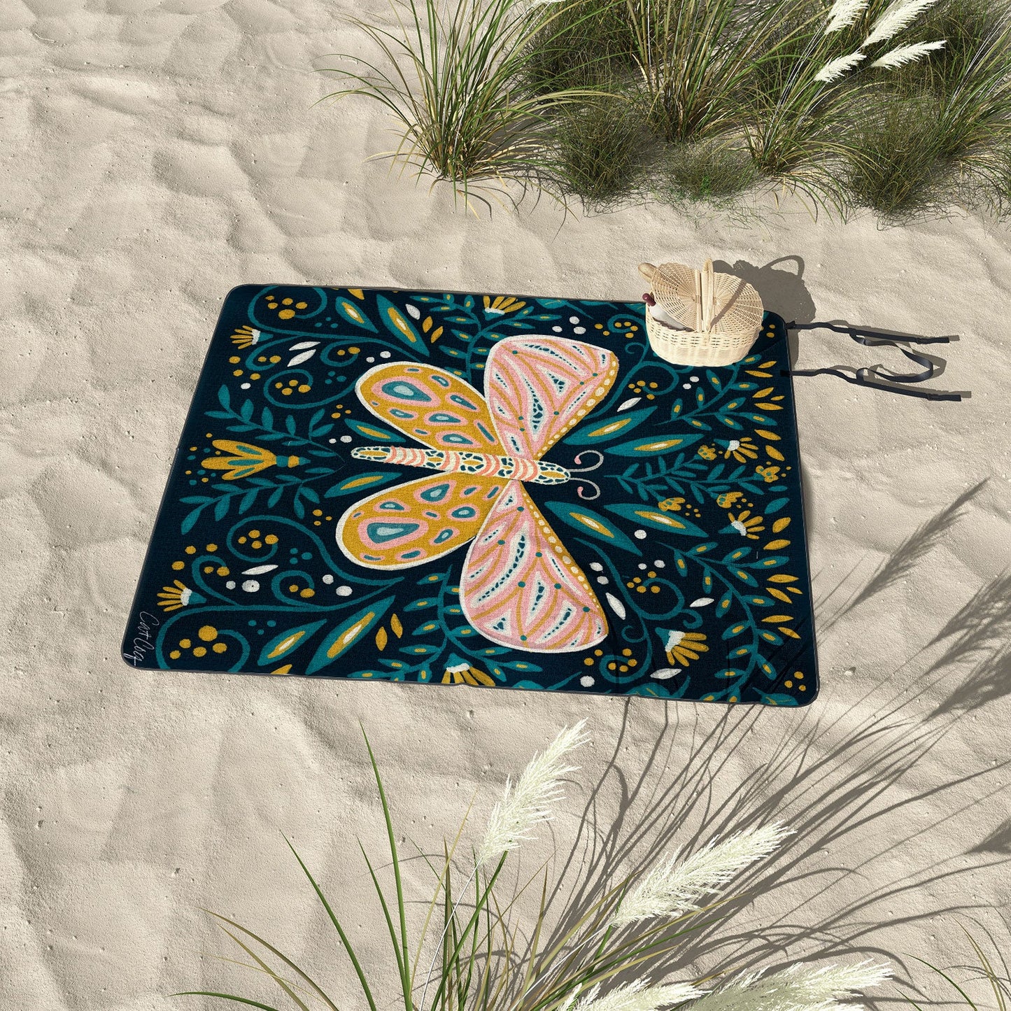 Cat Coquillette Butterfly Symmetry Teal Palet Picnic Blanket