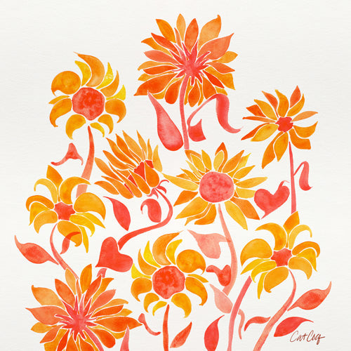 Cat Coquillette Sunflower Watercolor Fiery Palette Shower Curtain