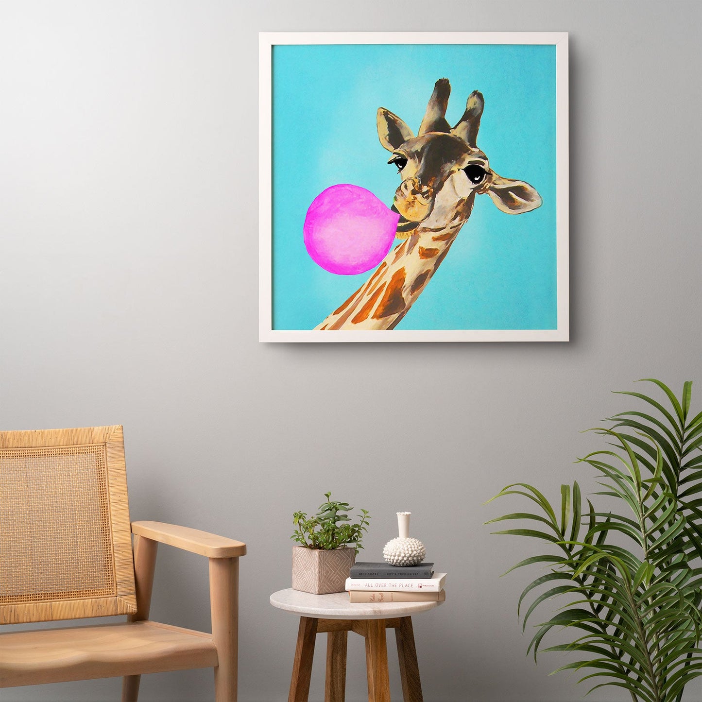 Coco de Paris Giraffe blowing bubblegum Framed Wall Art