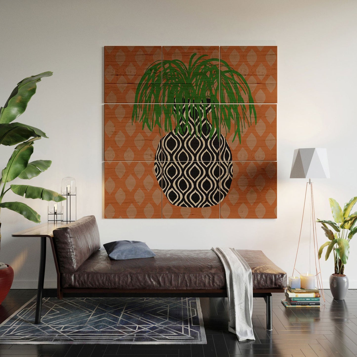 Coco de Paris Green plant retro style 3 Wood Wall Mural