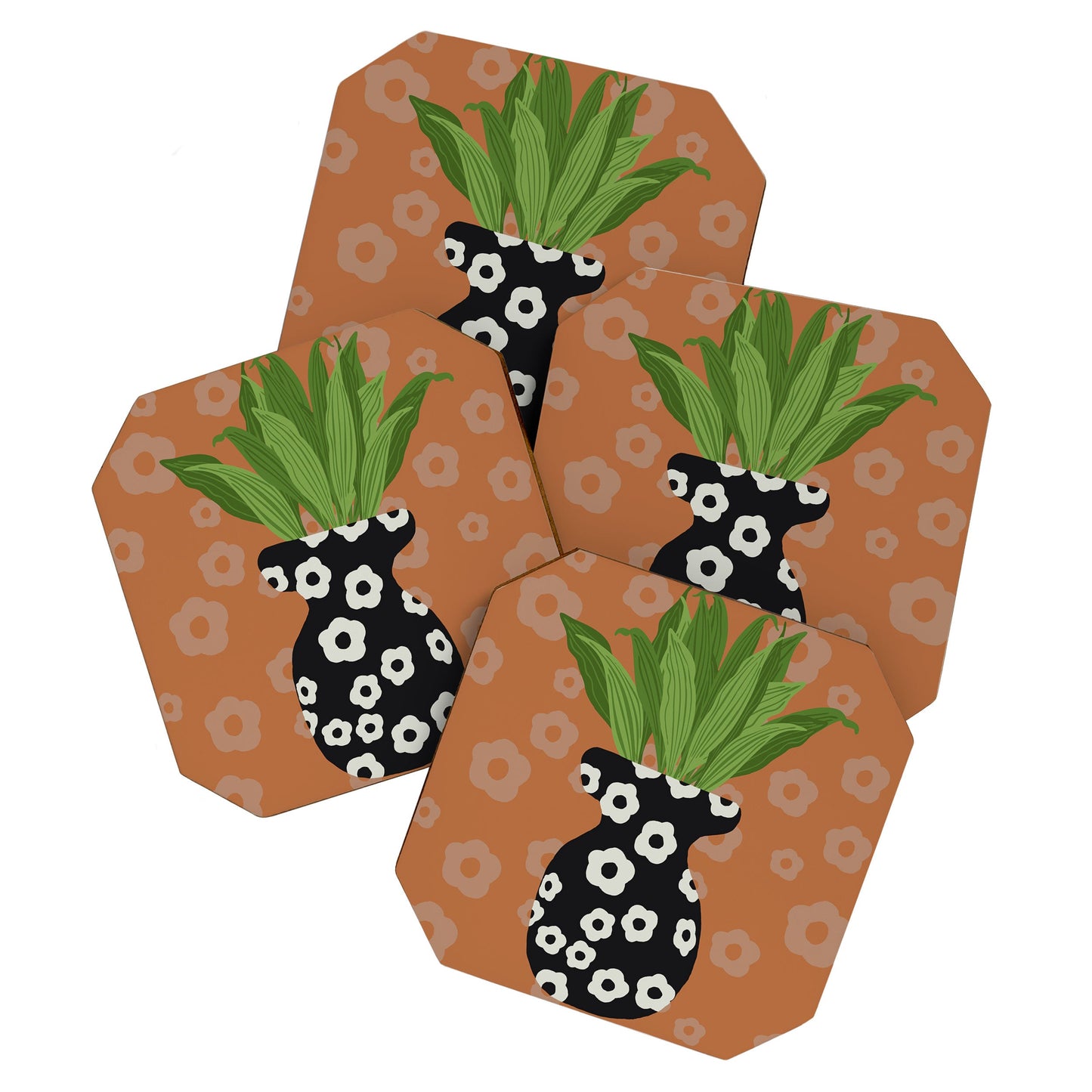 Coco de Paris Green plant retro style 5 Coaster Set