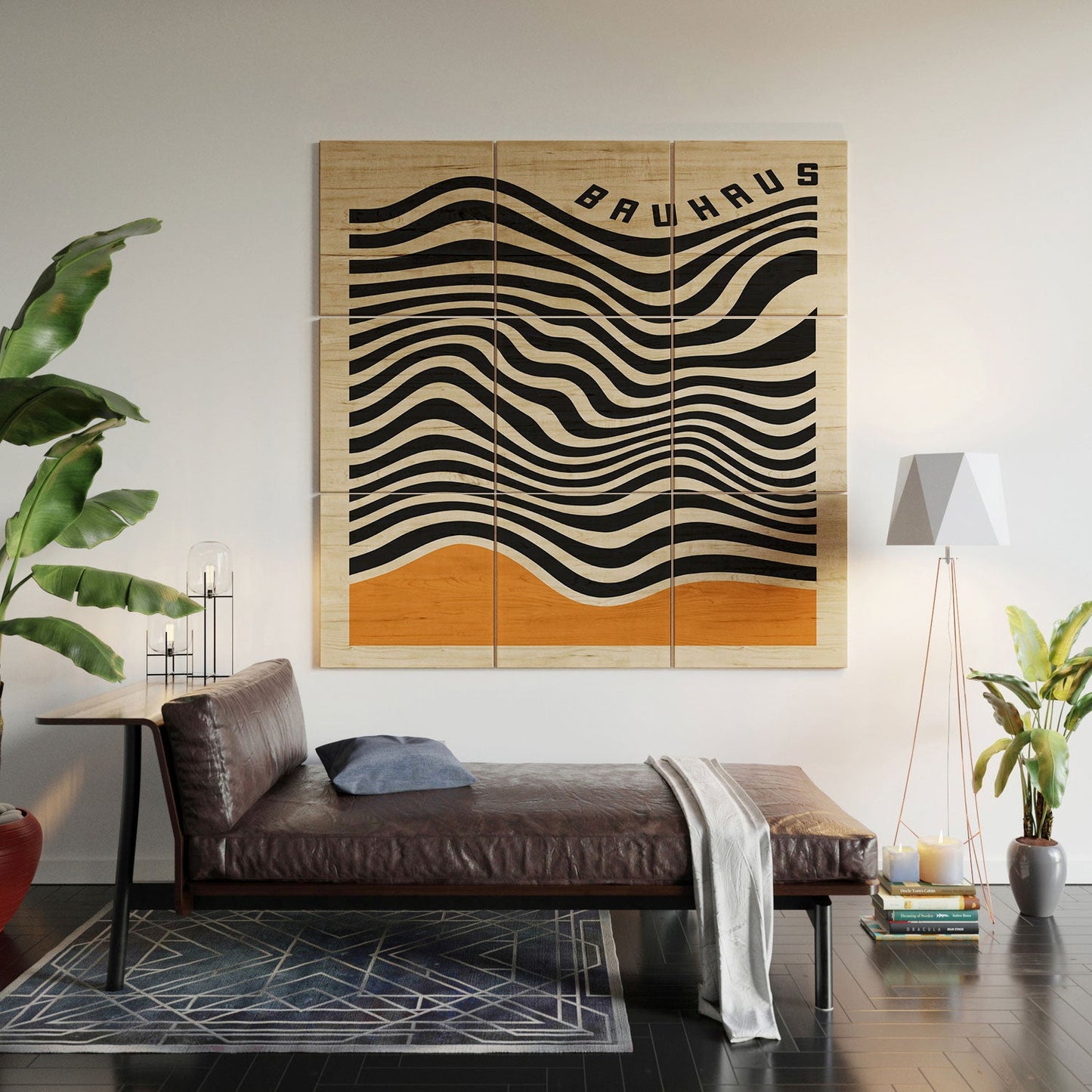 Cocoon Design Bauhaus Wavy Lines and Yellow Wood Wall Mural