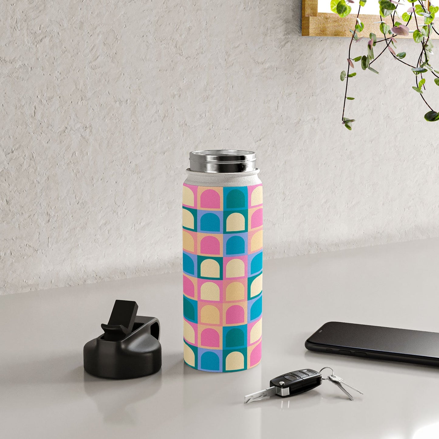 Colour Poems Checker Arches I Pastel Tones Water Bottle