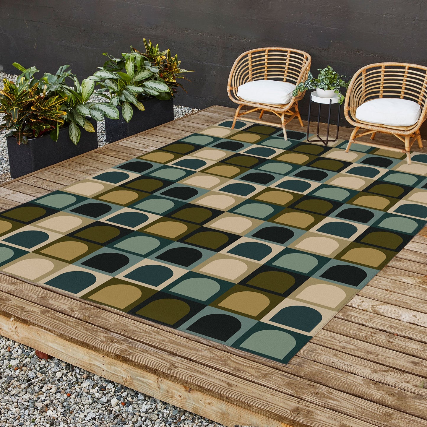 Colour Poems Checker Arches II Earthy Tones Outdoor Rug