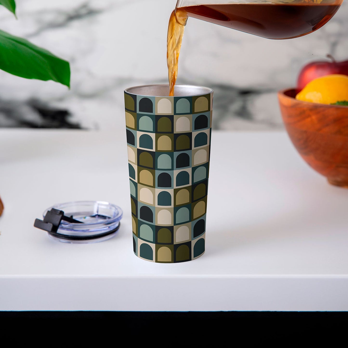 Colour Poems Checker Arches II Earthy Tones Travel Mug