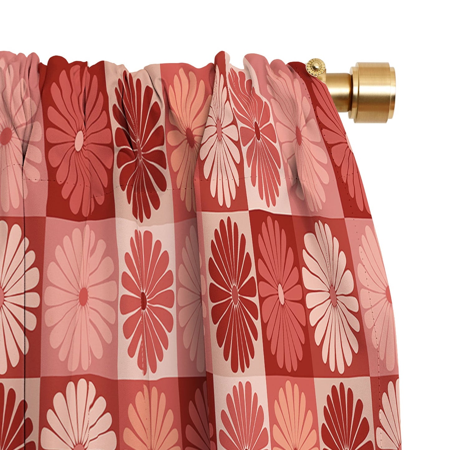 Colour Poems Checker Daisies I Red Pink Blackout Window Curtain