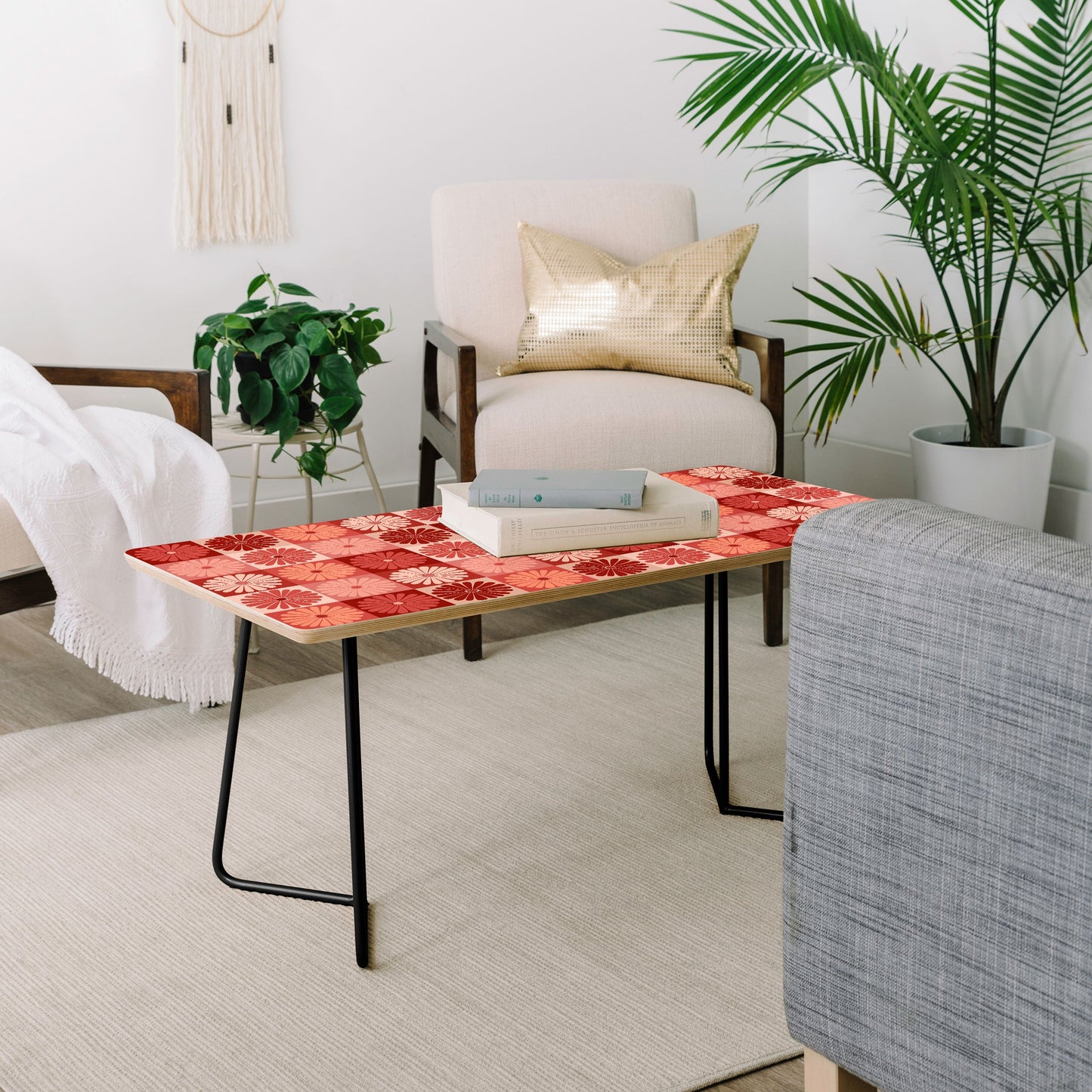 Colour Poems Checker Daisies I Red Pink Coffee Table
