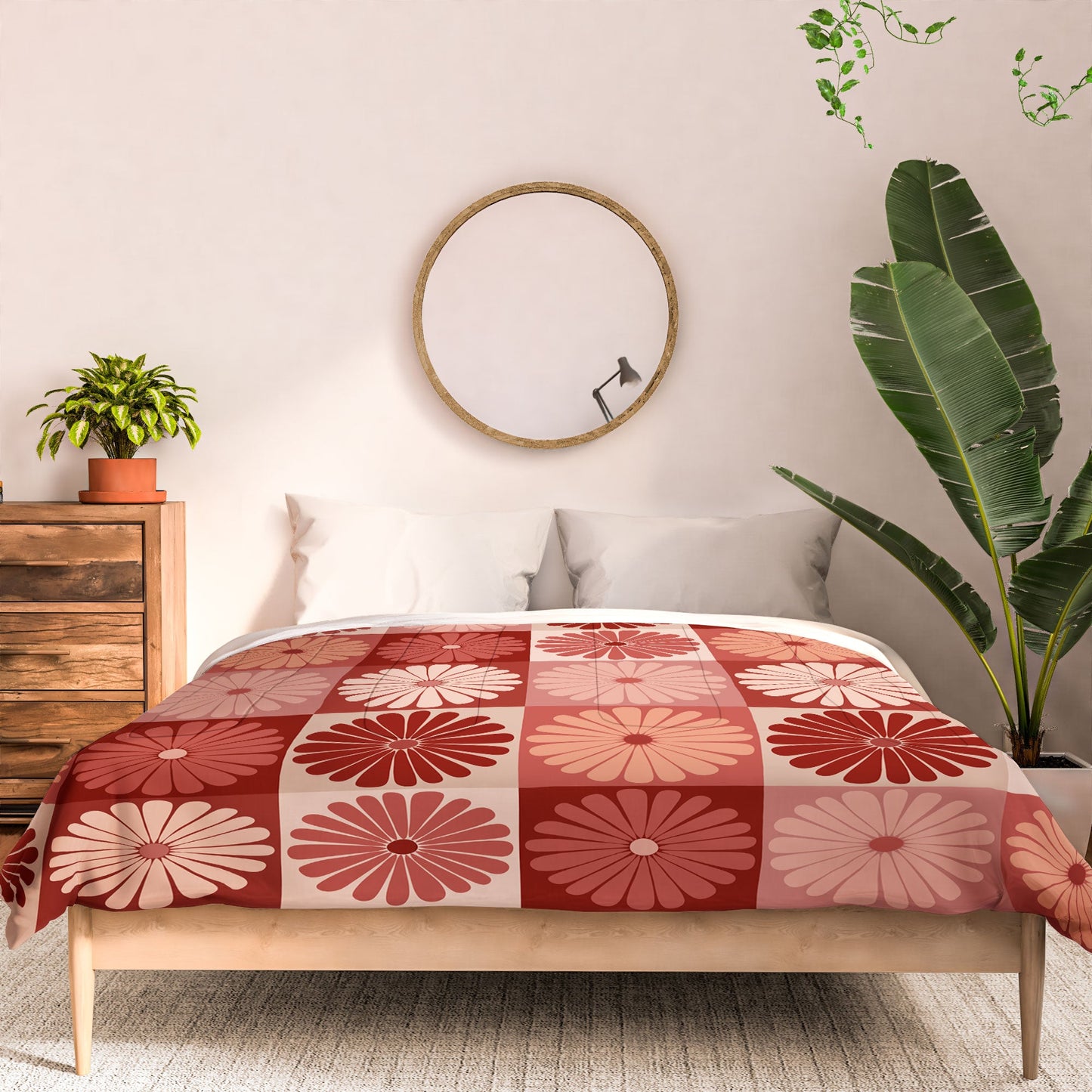 Colour Poems Checker Daisies I Red Pink Comforter
