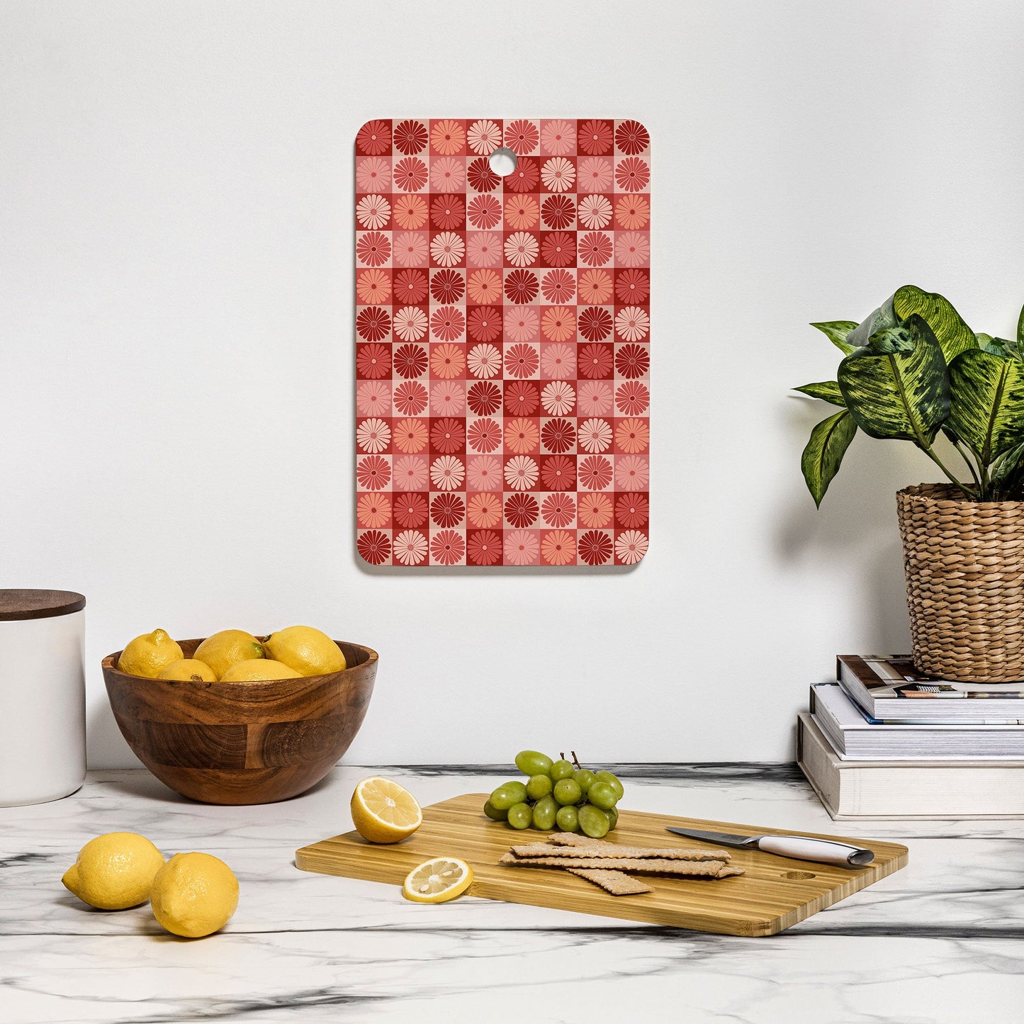 Colour Poems Checker Daisies I Red Pink Cutting Board Rectangle