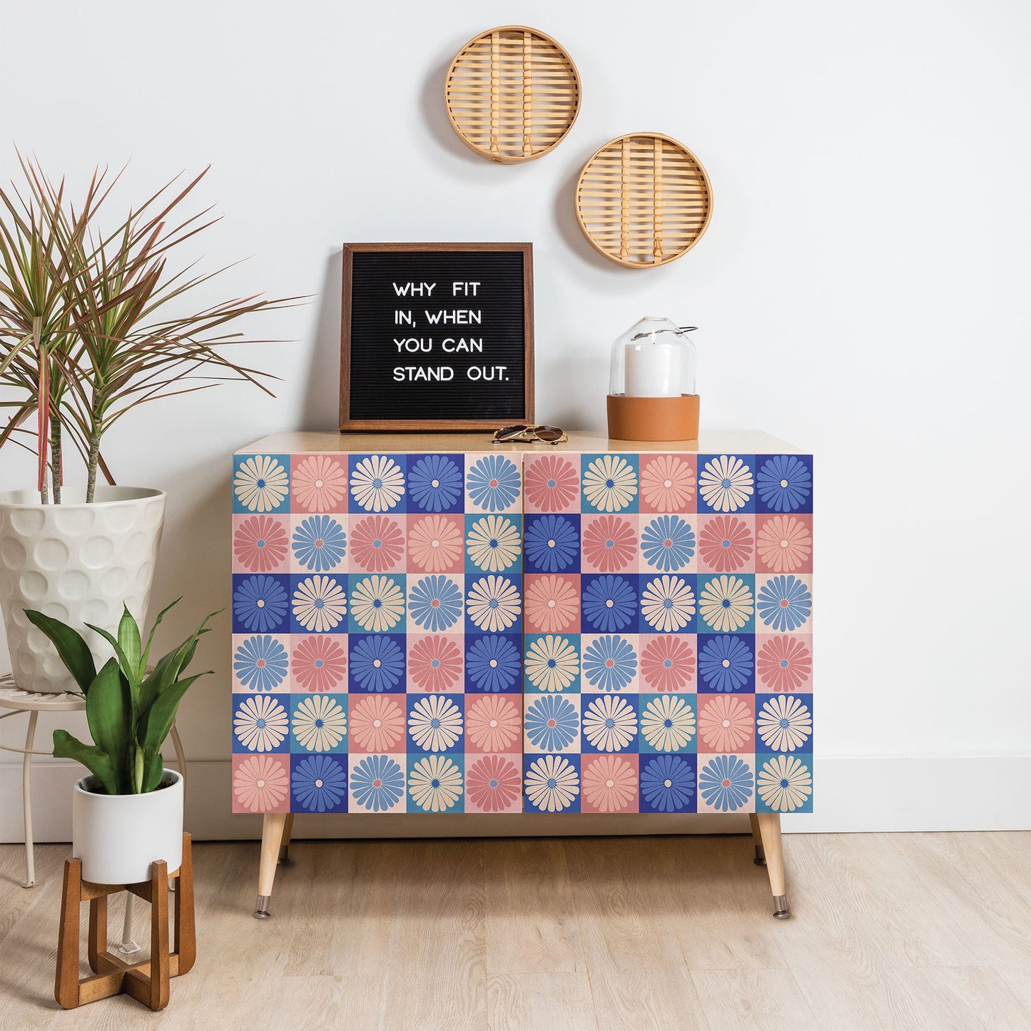 Colour Poems Checker Daisies II Blue Pink Credenza