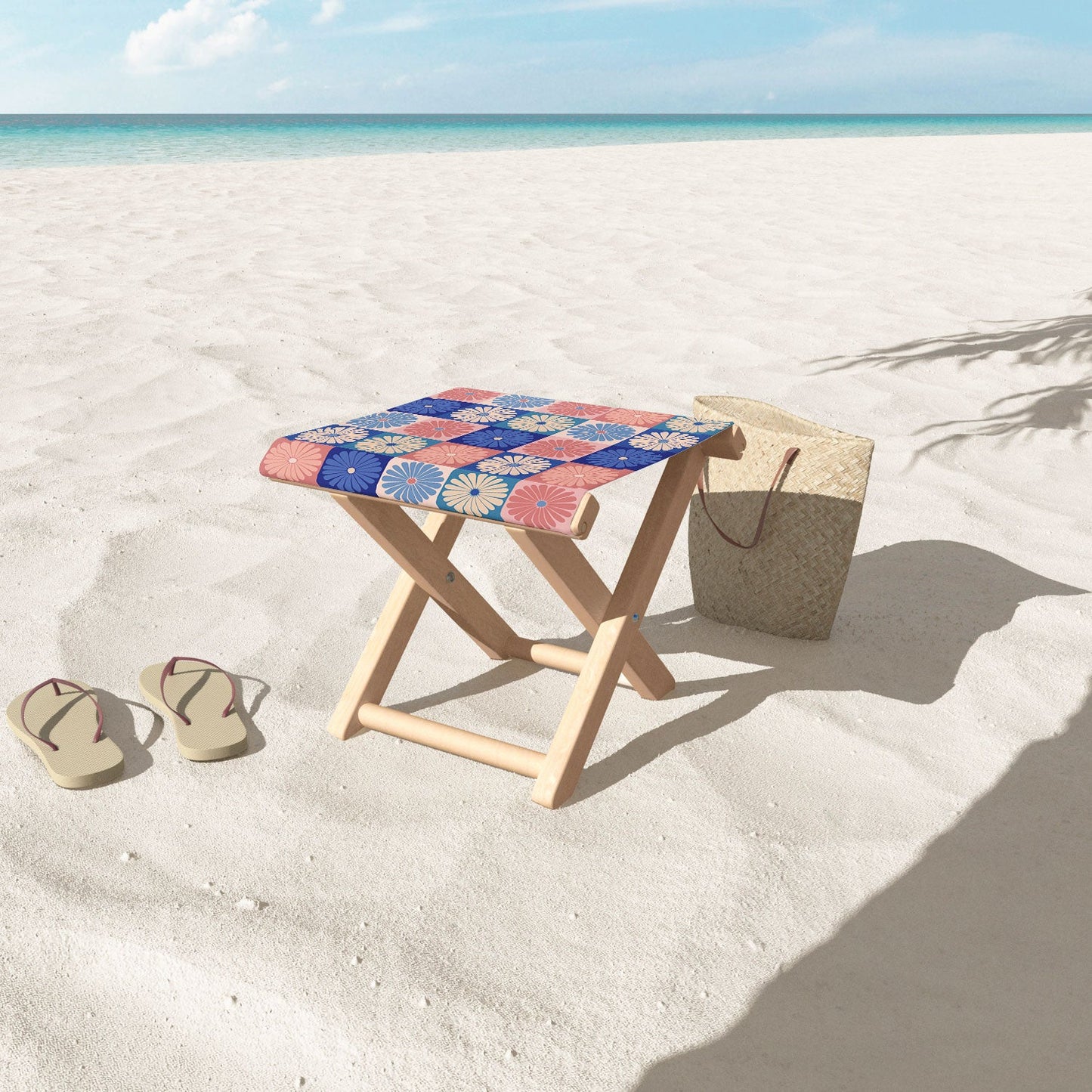 Colour Poems Checker Daisies II Blue Pink Folding Stool