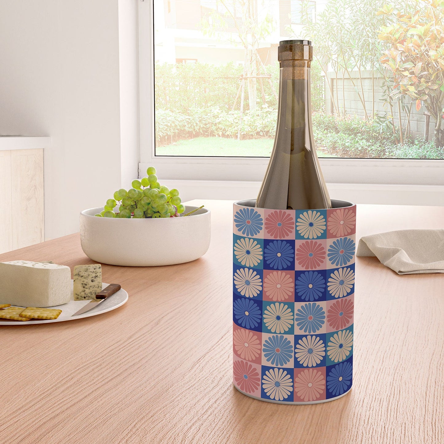 Colour Poems Checker Daisies II Blue Pink Wine Chiller