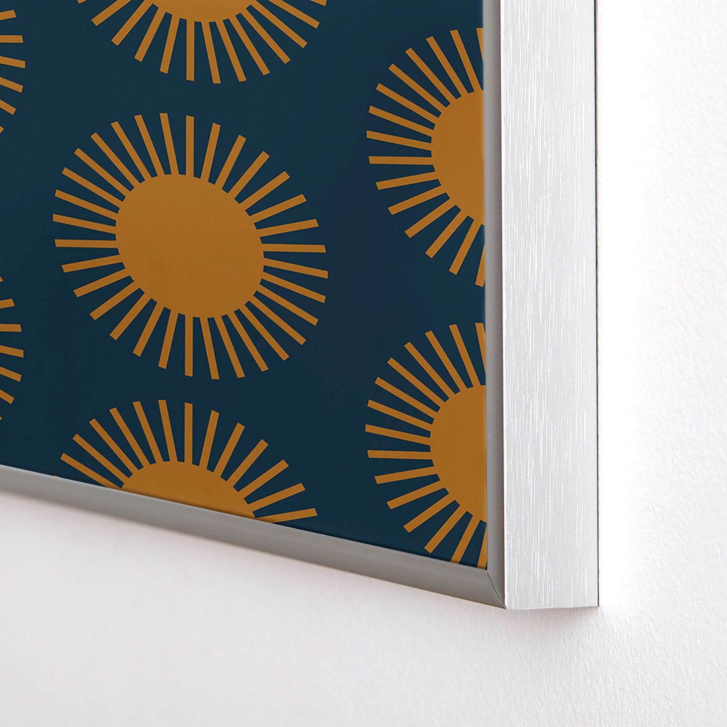Colour Poems Cheerful Sun Pattern Navy Blue Square Metal Framed Art Print
