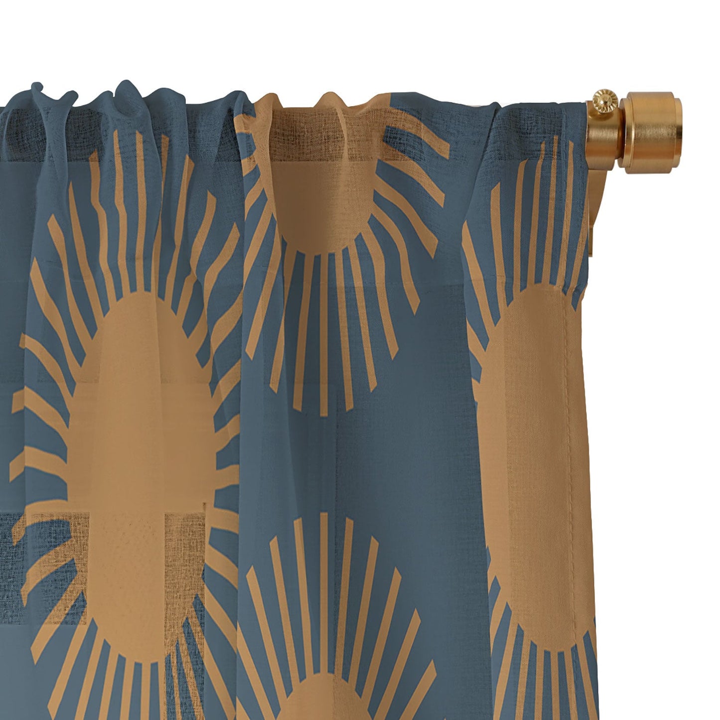 Colour Poems Cheerful Sun Pattern Navy Blue Sheer Window Curtain