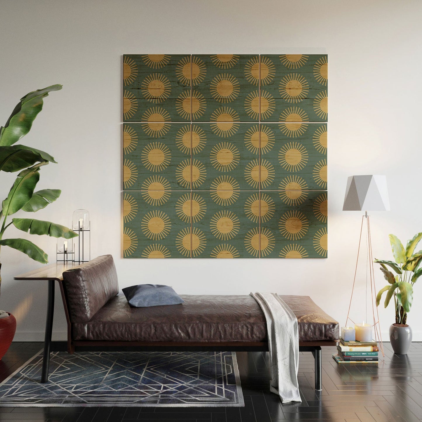 Colour Poems Cheerful Sun Pattern Sage Wood Wall Mural