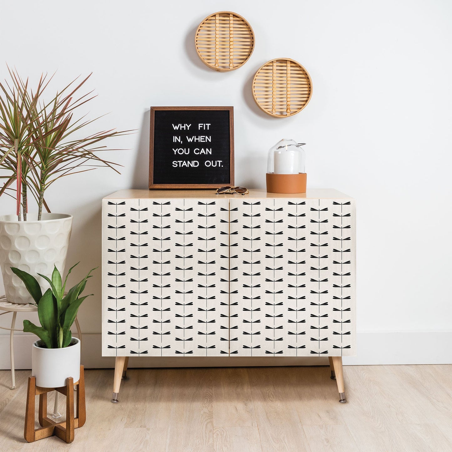 Colour Poems Dragonfly Pattern Black White Credenza