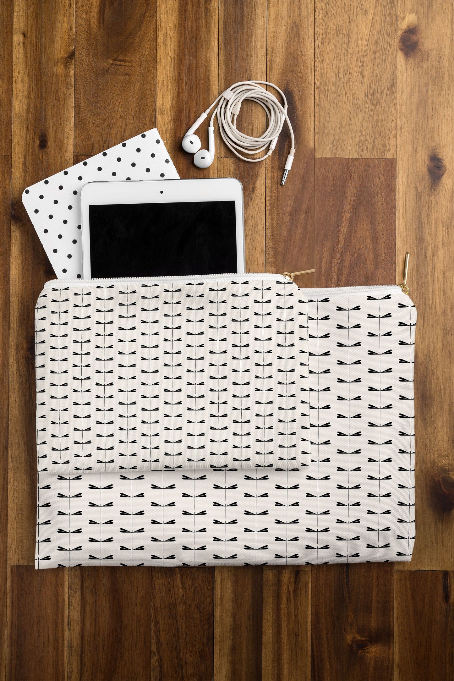 Colour Poems Dragonfly Pattern Black White Pouch