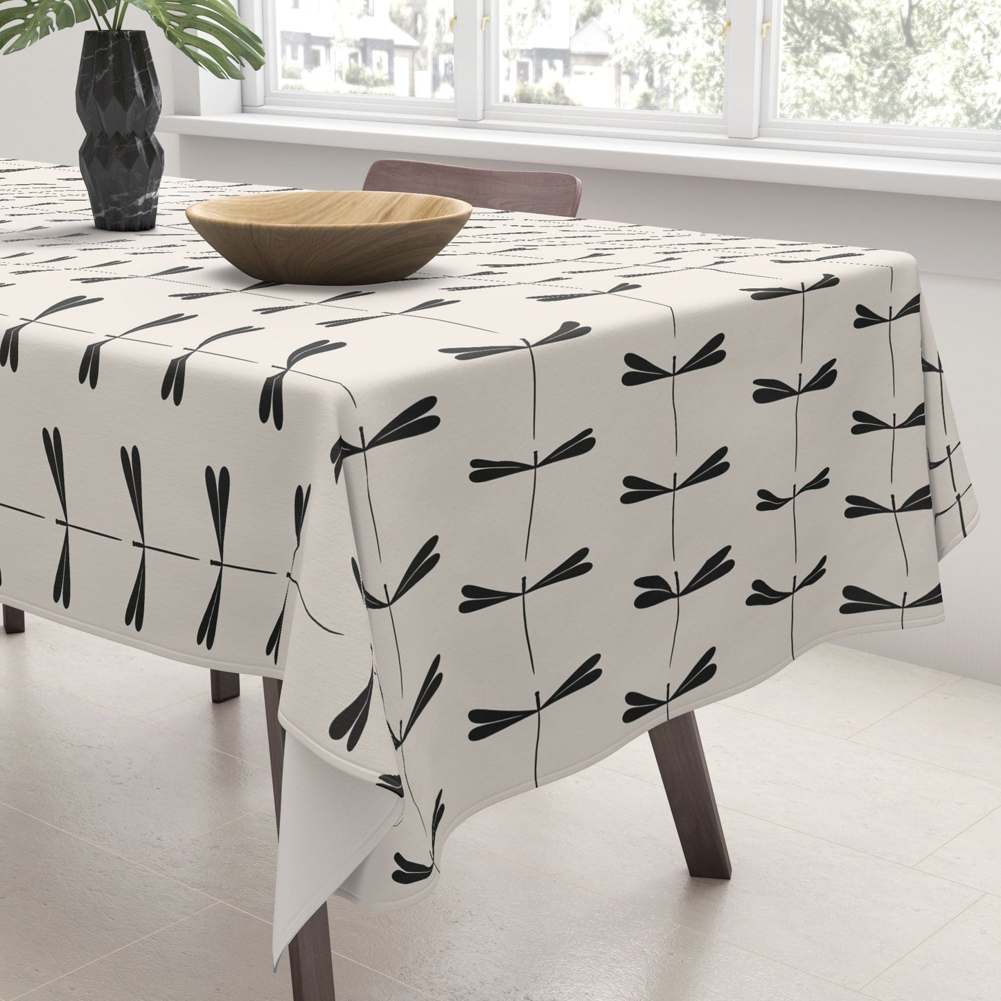 Colour Poems Dragonfly Pattern Black White Tablecloth