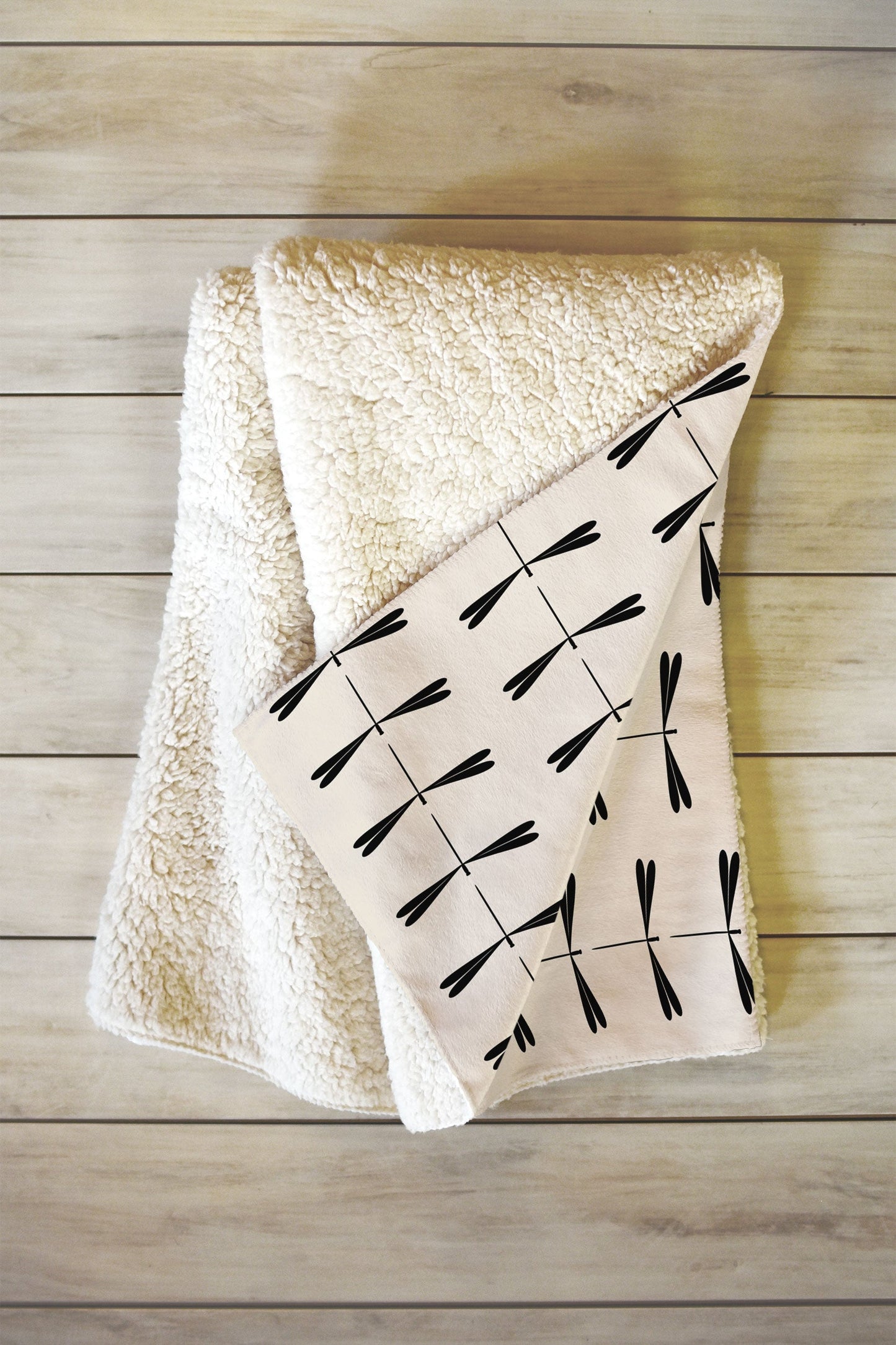 Colour Poems Dragonfly Pattern Black White Fleece Throw Blanket