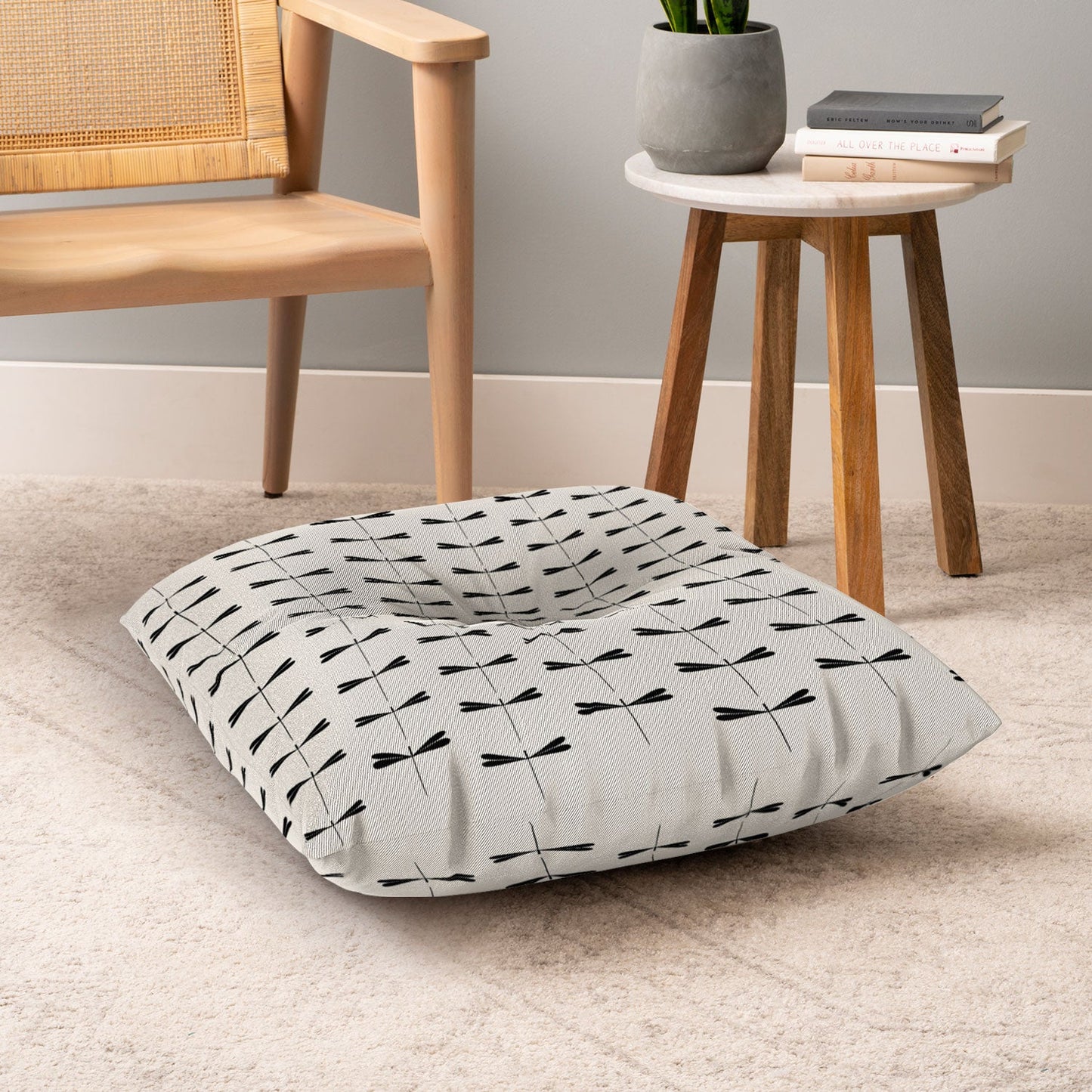 Colour Poems Dragonfly Pattern Black White Floor Pillow Square