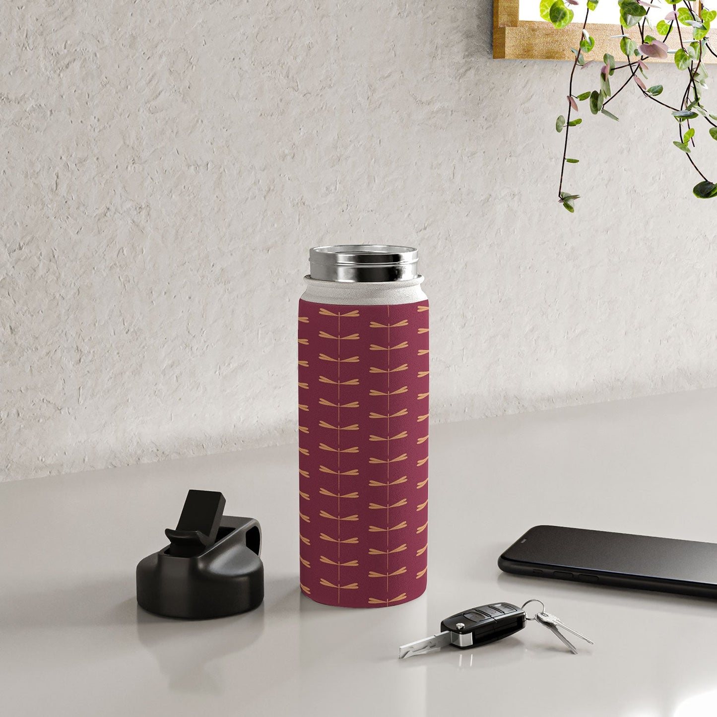 Colour Poems Dragonfly Pattern Mauve Water Bottle