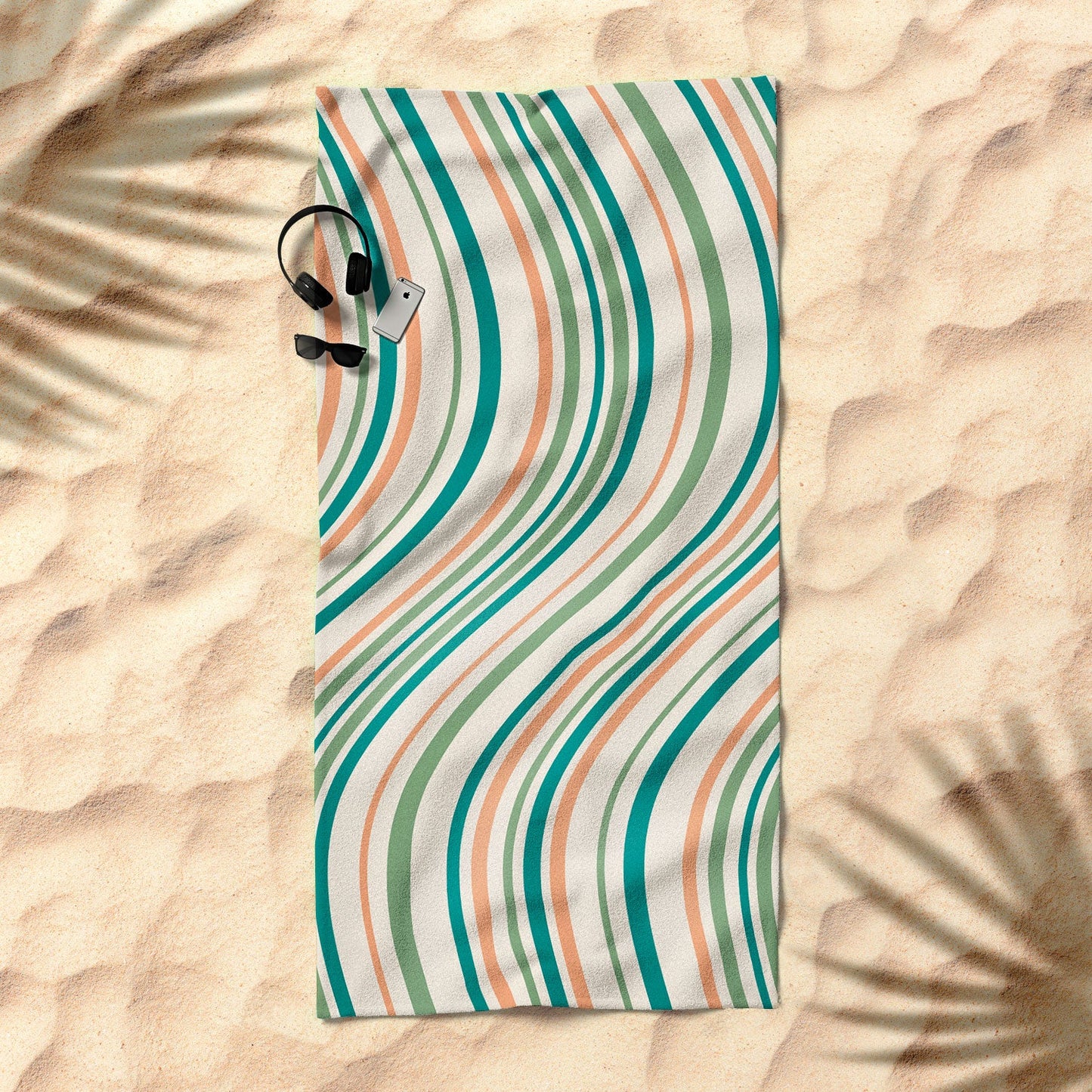Colour Poems Wavy Retro Stripes II Beach Towel