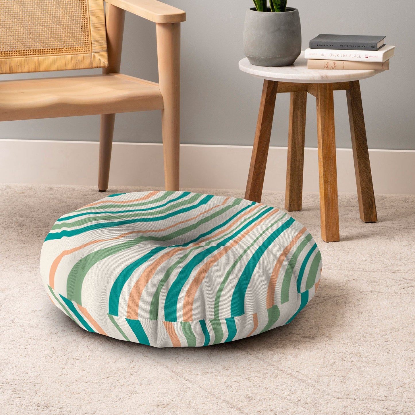 Colour Poems Wavy Retro Stripes II Floor Pillow Round