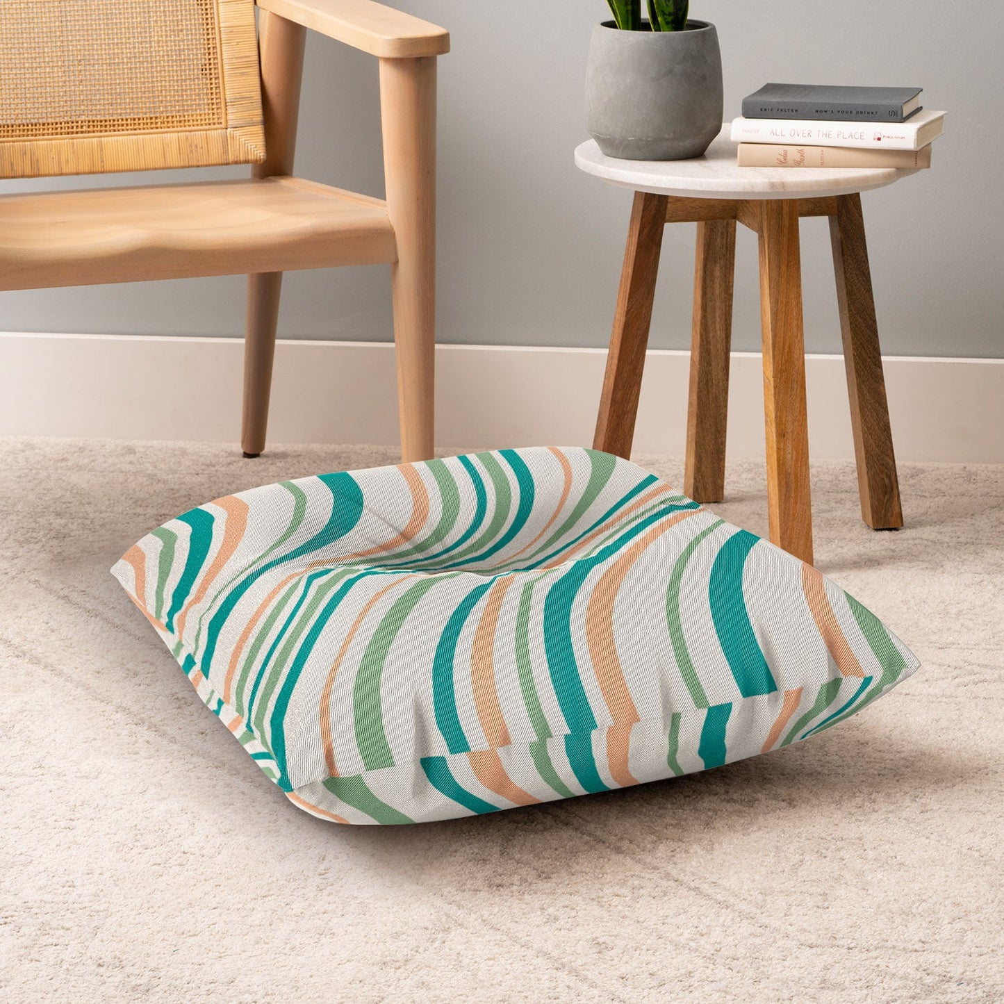 Colour Poems Wavy Retro Stripes II Floor Pillow Square