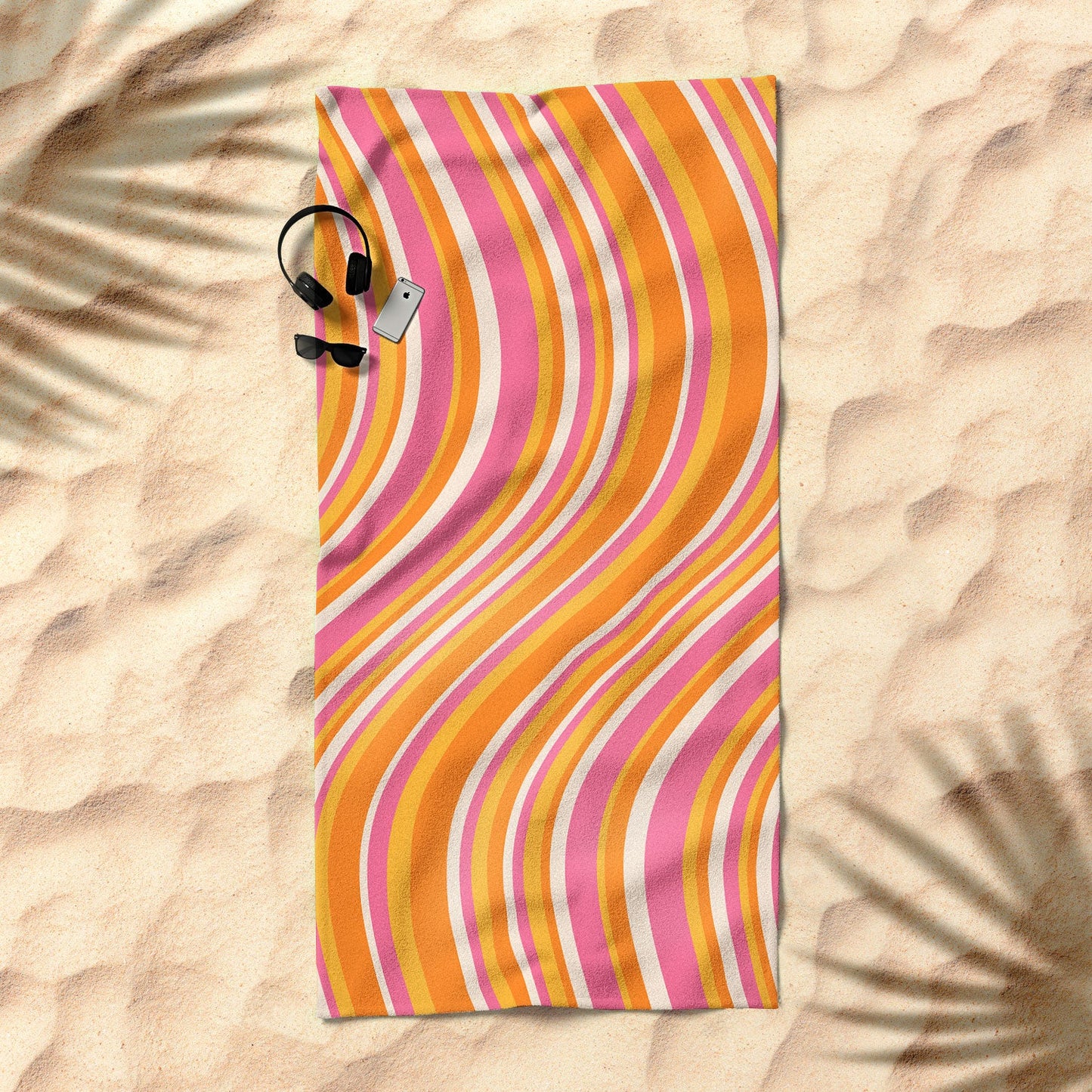 Colour Poems Wavy Retro Stripes III Beach Towel