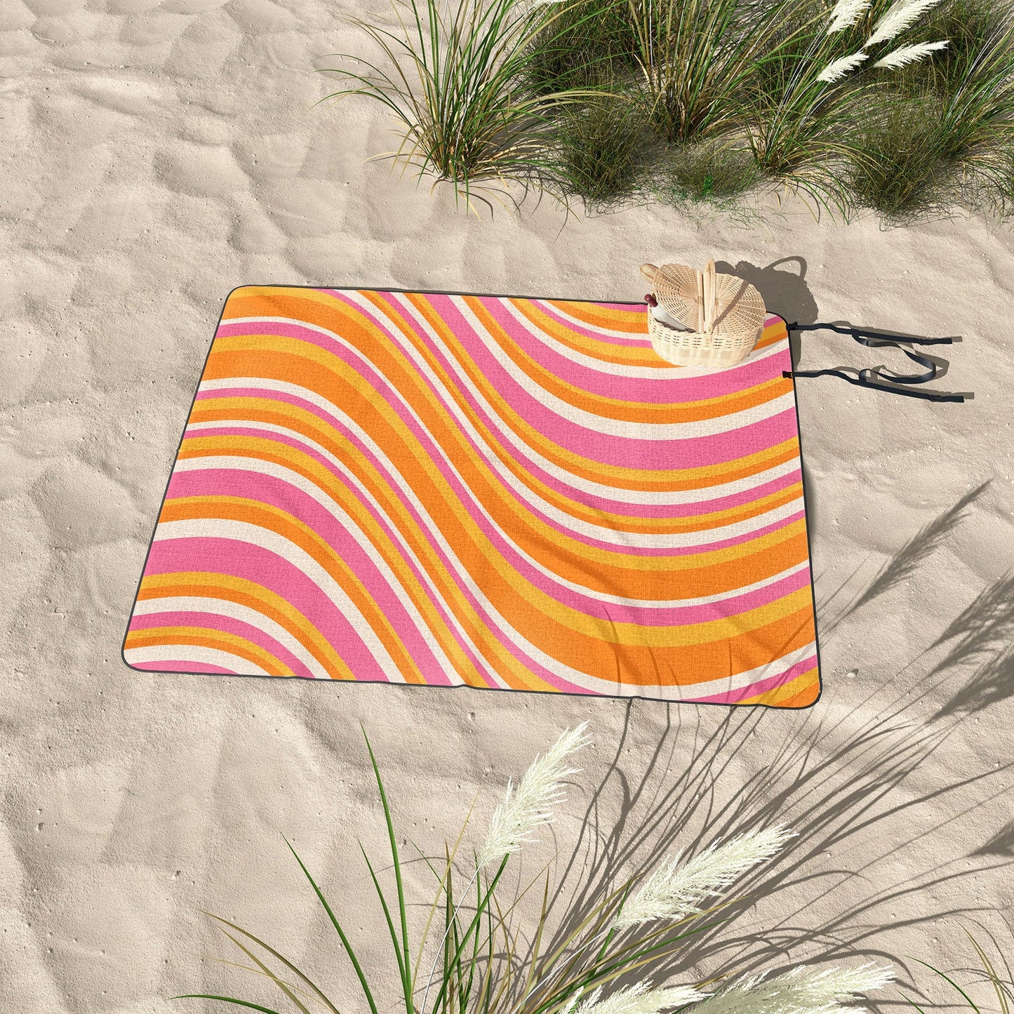 Colour Poems Wavy Retro Stripes III Picnic Blanket