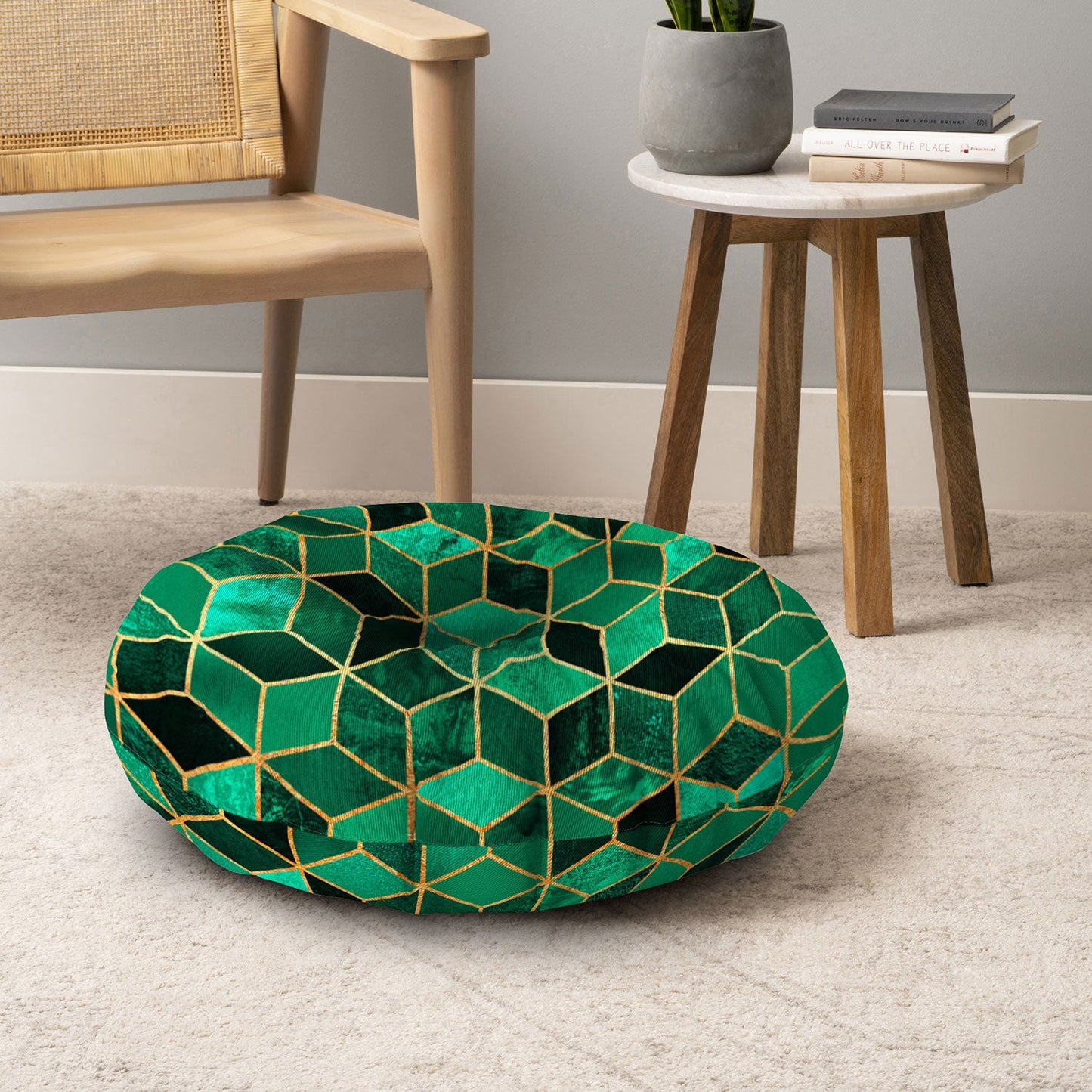 Elisabeth Fredriksson Emerald Cubes Floor Pillow Round