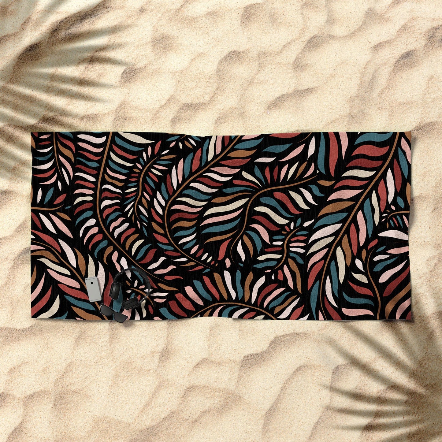 evamatise Boho Autumn Leaves Beach Towel