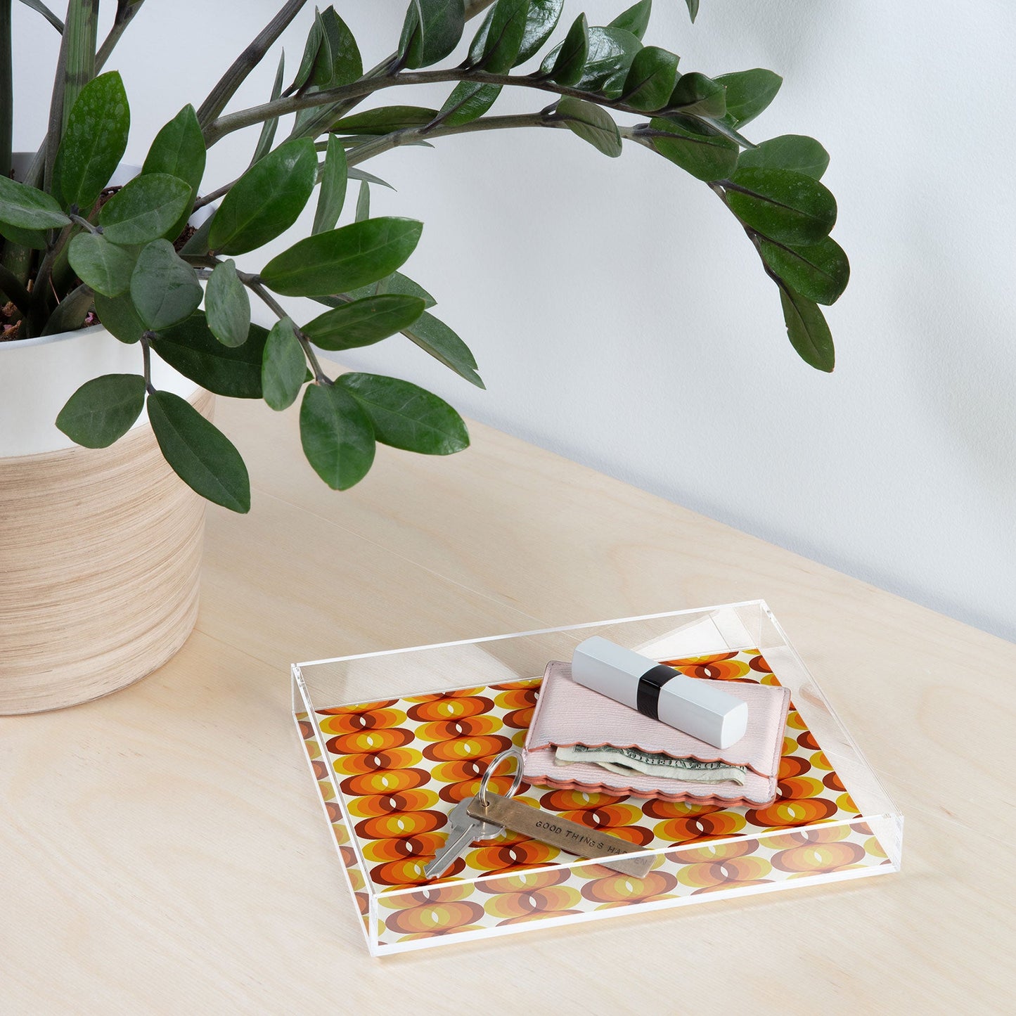 Eyestigmatic Design Orange Brown and Ivory Retro 1960s Acrylic Tray